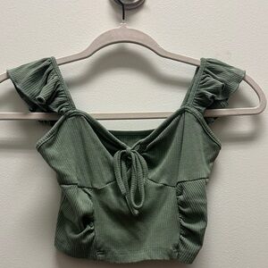 Cider Olive Ruffle Strap Crop Top